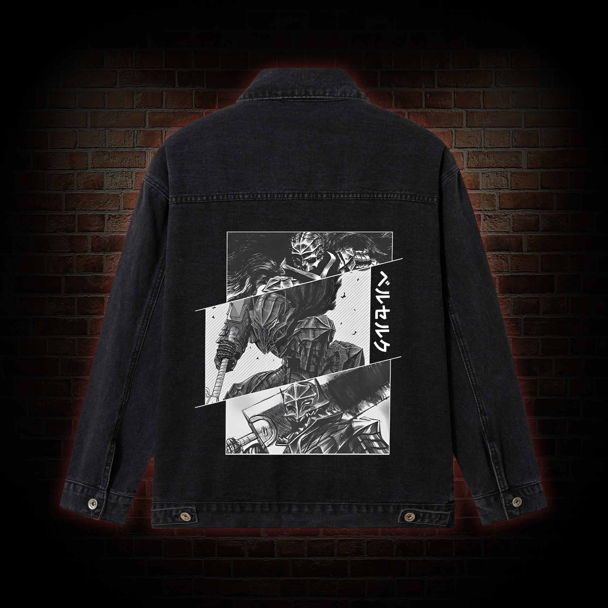 Black Swordsman Mask Denim Jacket