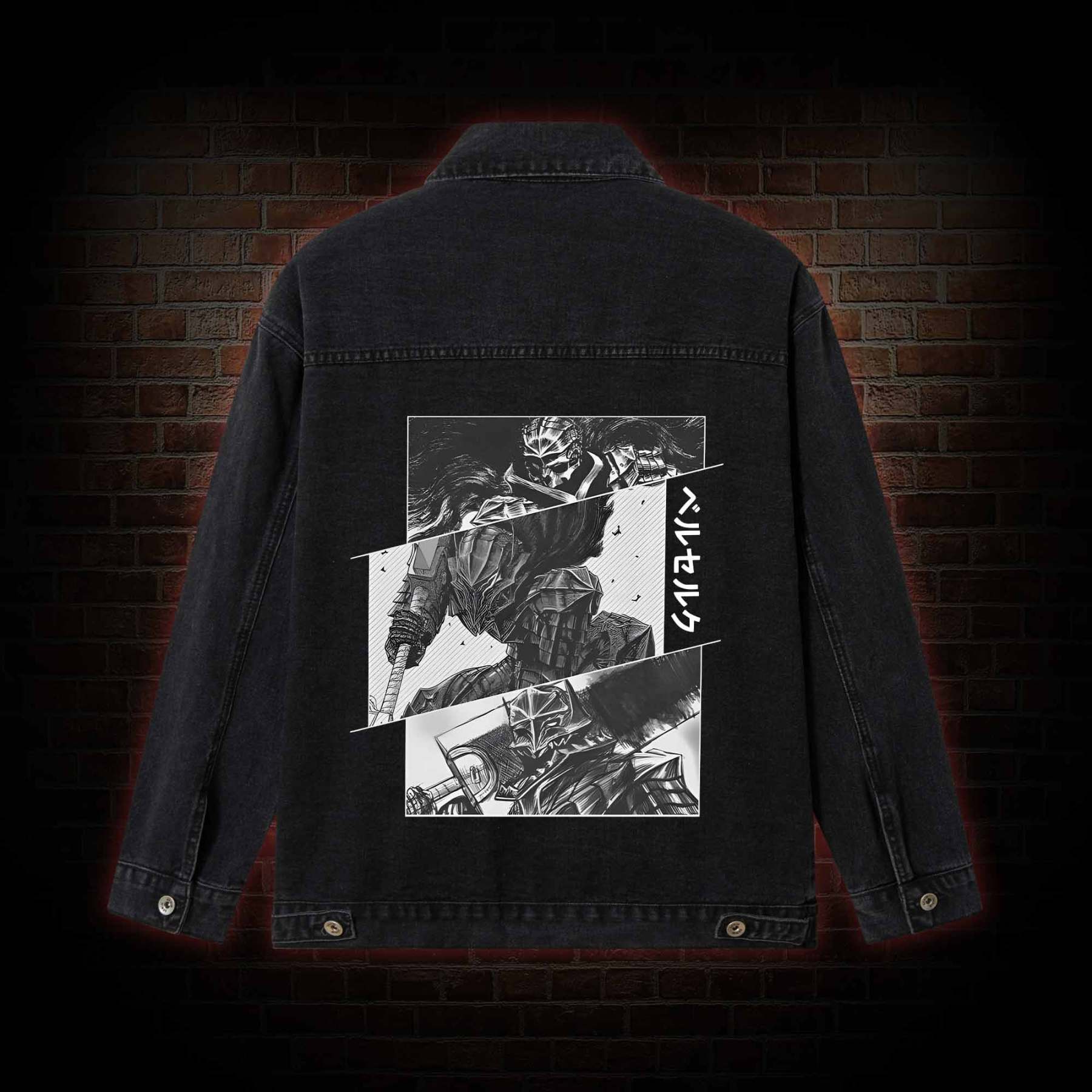 Black Swordsman Mask Denim Jacket