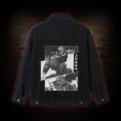 Black Swordsman Mask Denim Jacket