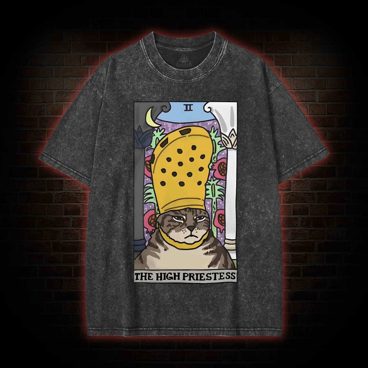 The High Priestess Cat Washed T-shirt