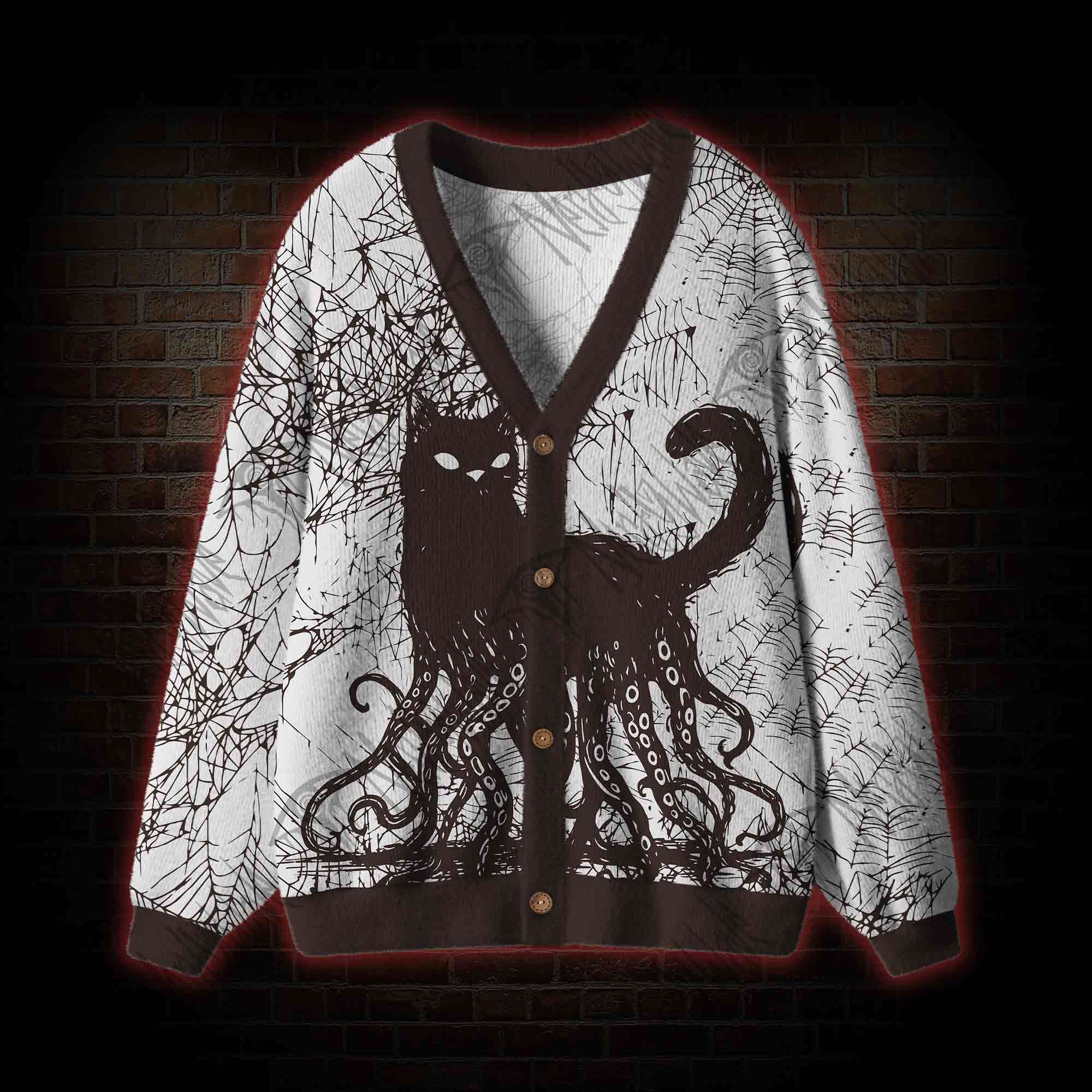 Octopus And Black Cat Cardigan Sweater