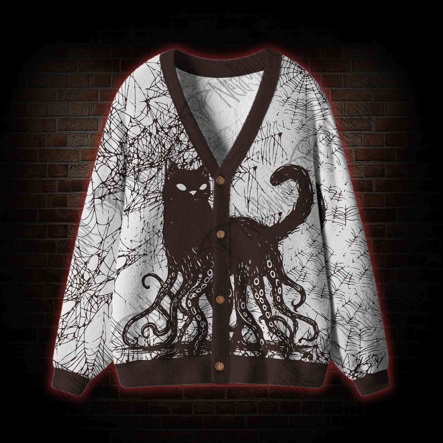 Octopus And Black Cat Cardigan Sweater