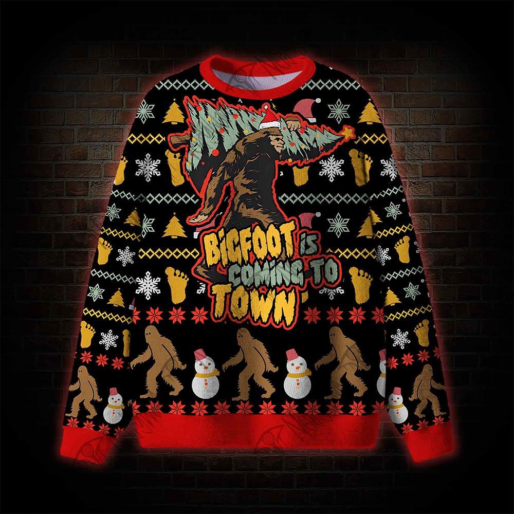 Bigfoot is Coming to Town Ugly Sweatshirts