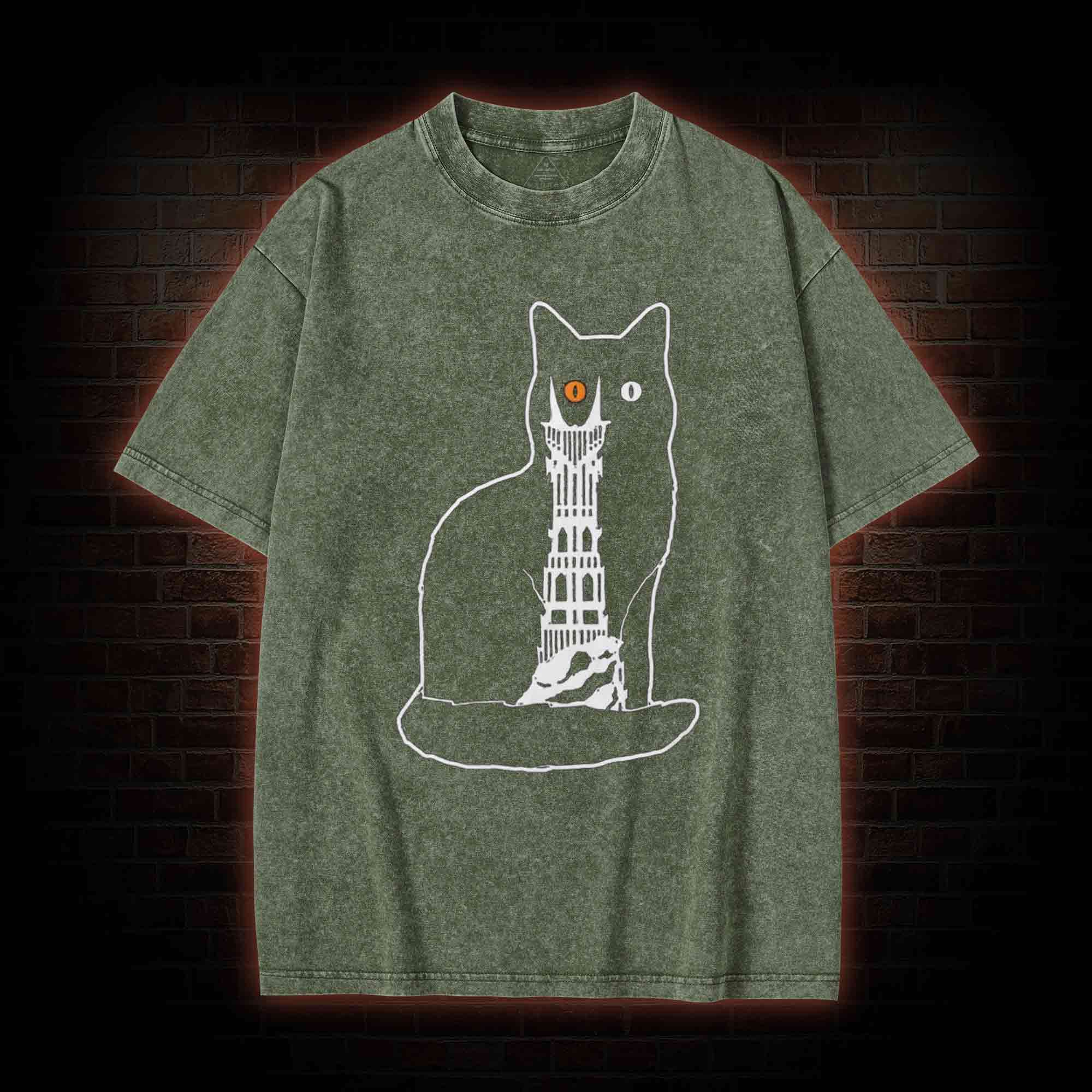 Cat Sauron Funny Washed T-shirt