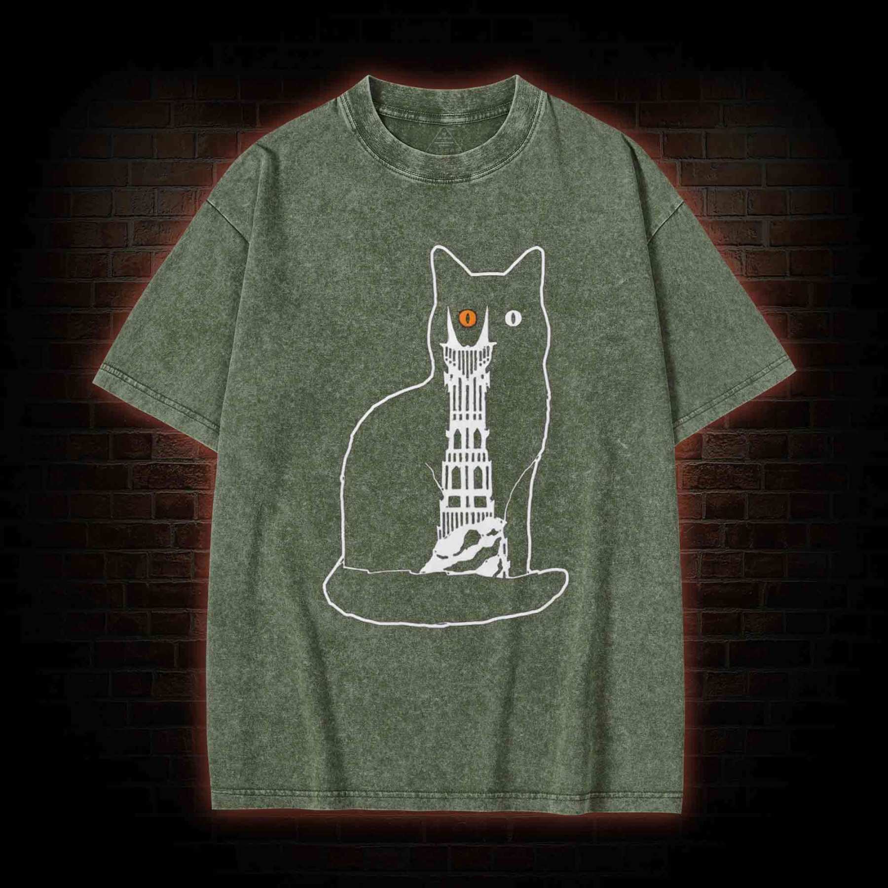 Cat Sauron Funny Washed T-shirt