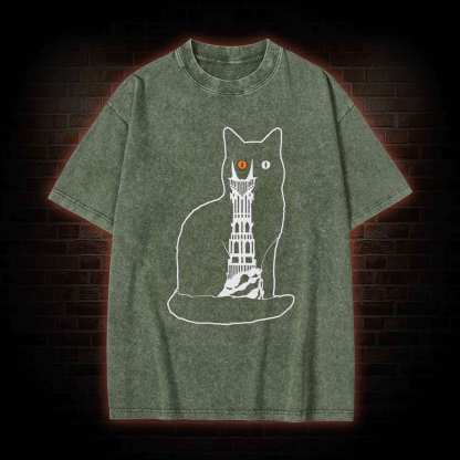 Cat Sauron Funny Washed T-shirt
