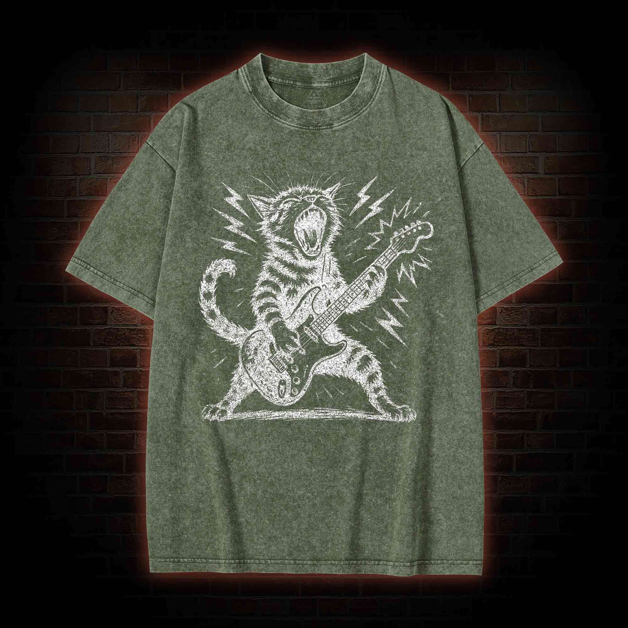 Rock and Roll Cat Washed T-shirt