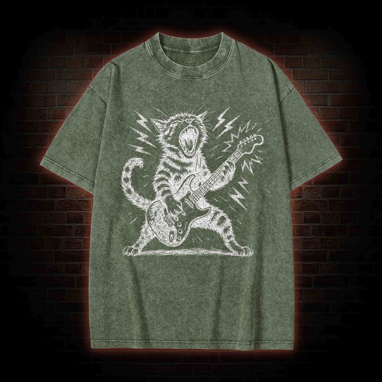 Rock and Roll Cat Washed T-shirt