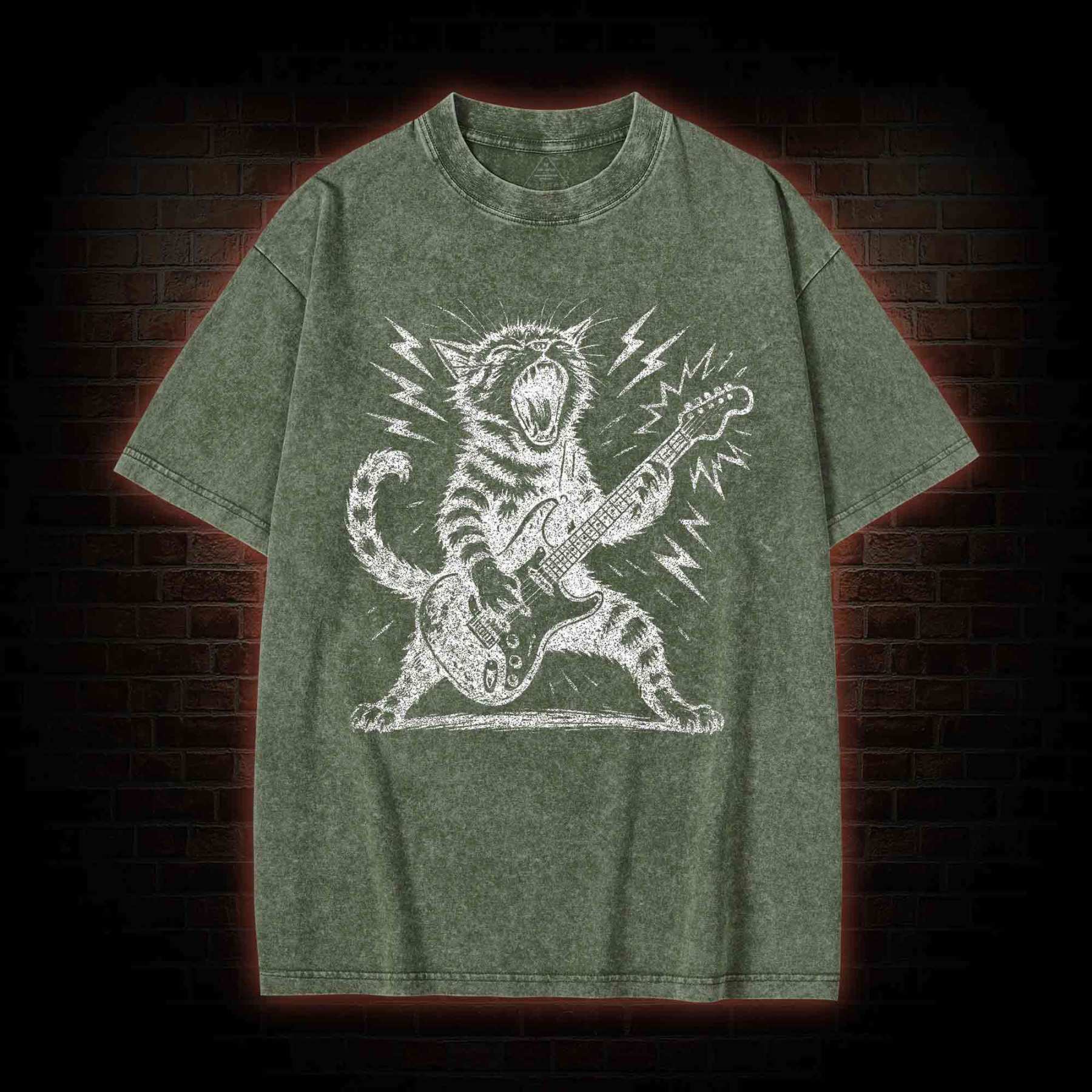 Rock and Roll Cat Washed T-shirt