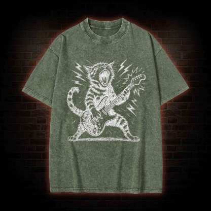 Rock and Roll Cat Washed T-shirt