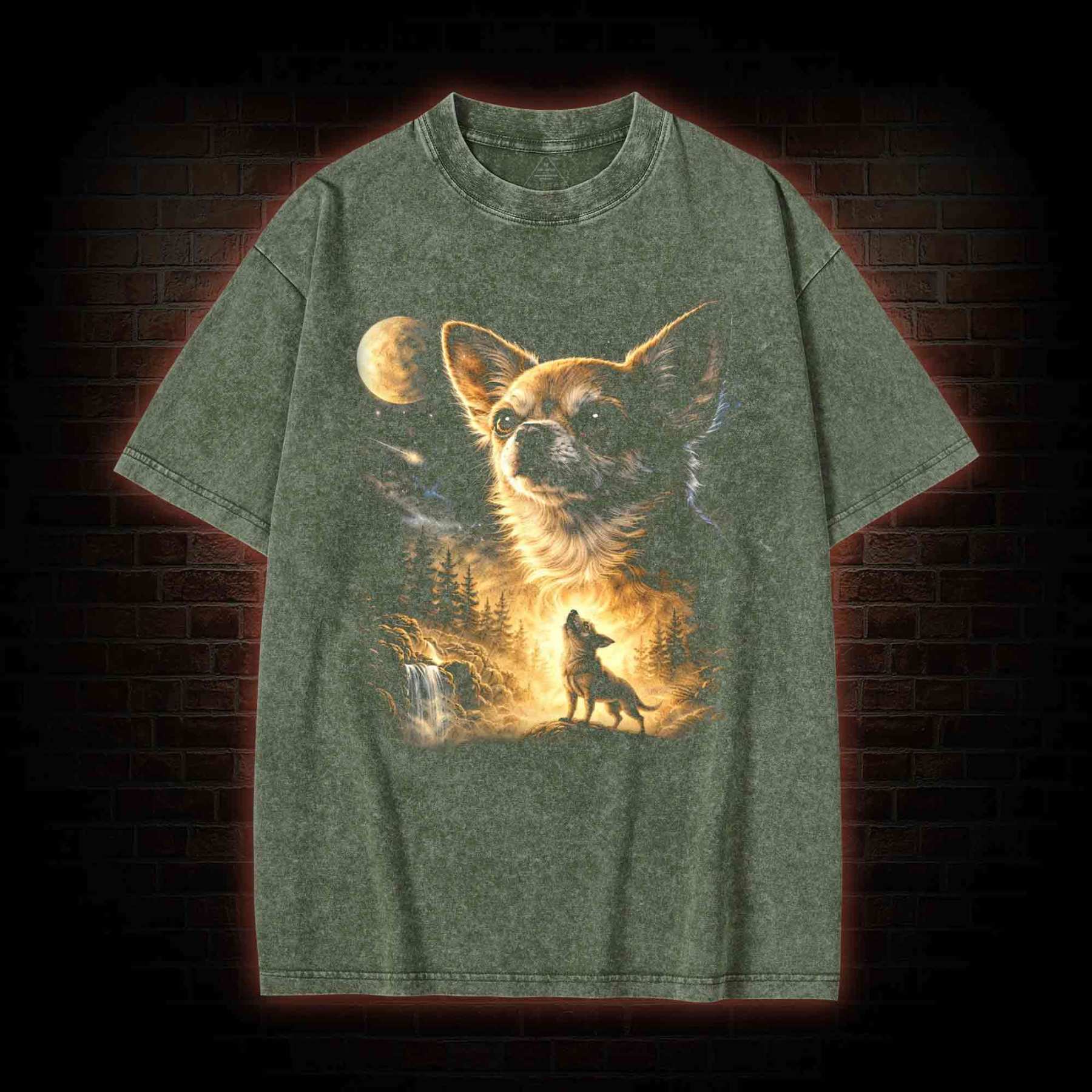 Chihuahua Howling to the Moon Washed T-shirt