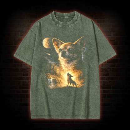 Chihuahua Howling to the Moon Washed T-shirt