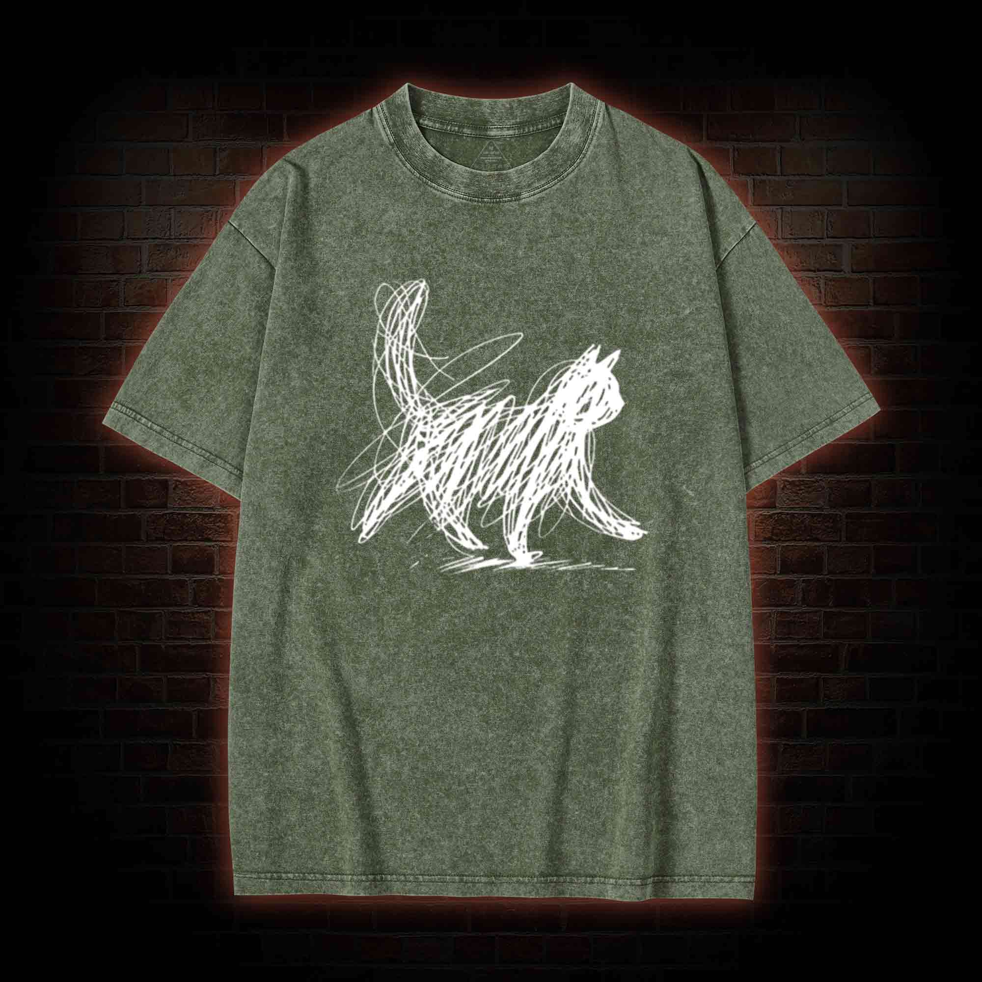 Cat Line Art Washed T-shirt