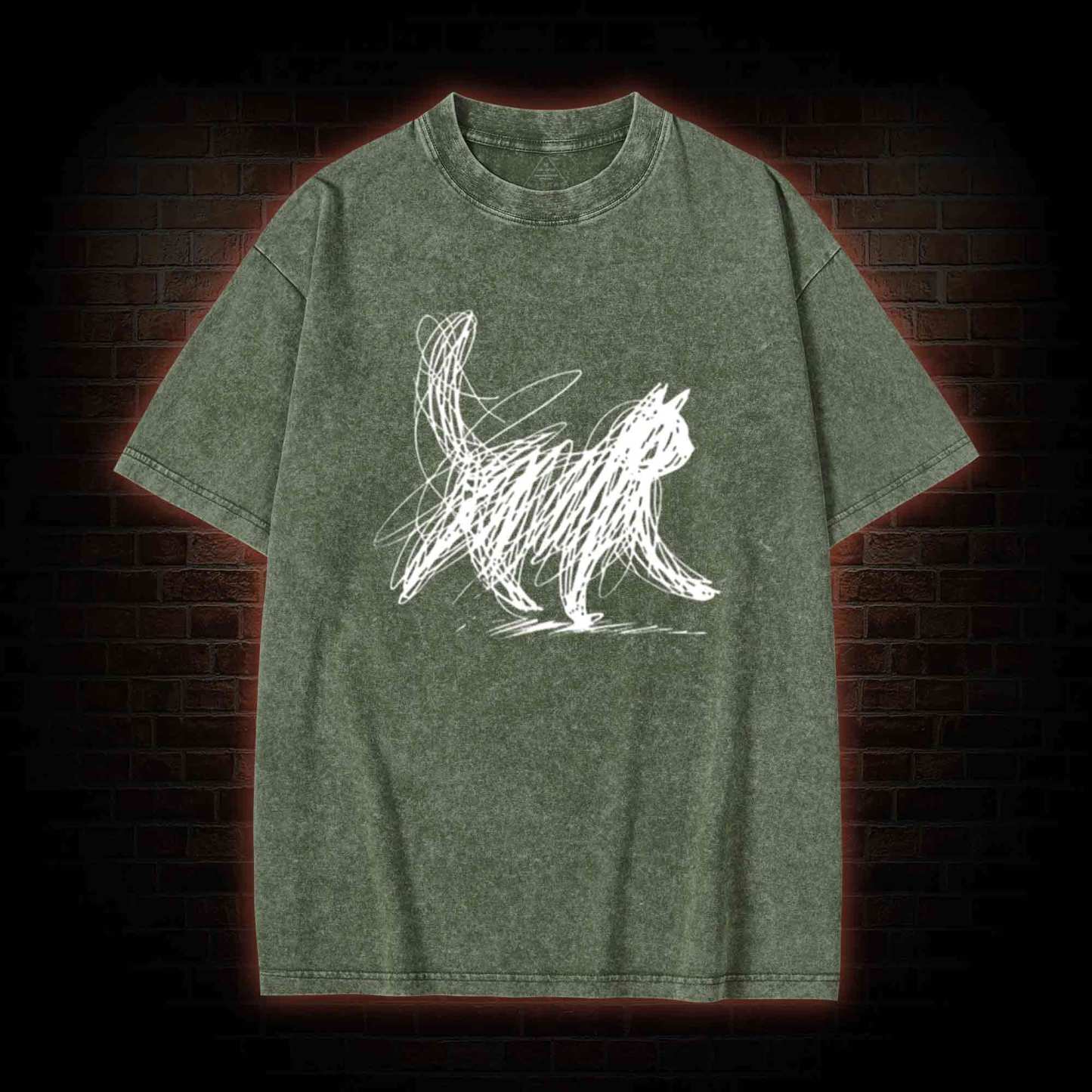 Cat Line Art Washed T-shirt
