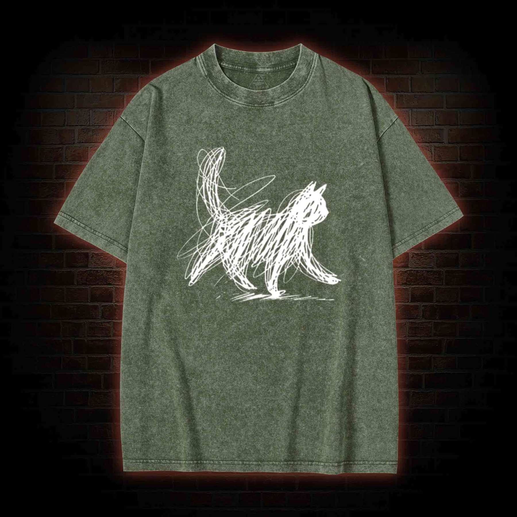 Cat Line Art Washed T-shirt