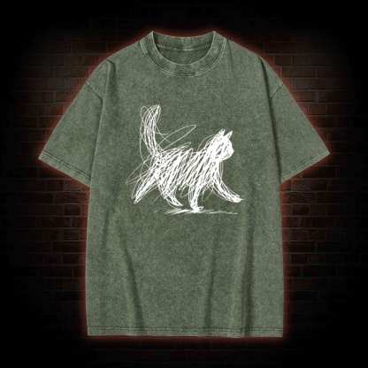 Cat Line Art Washed T-shirt