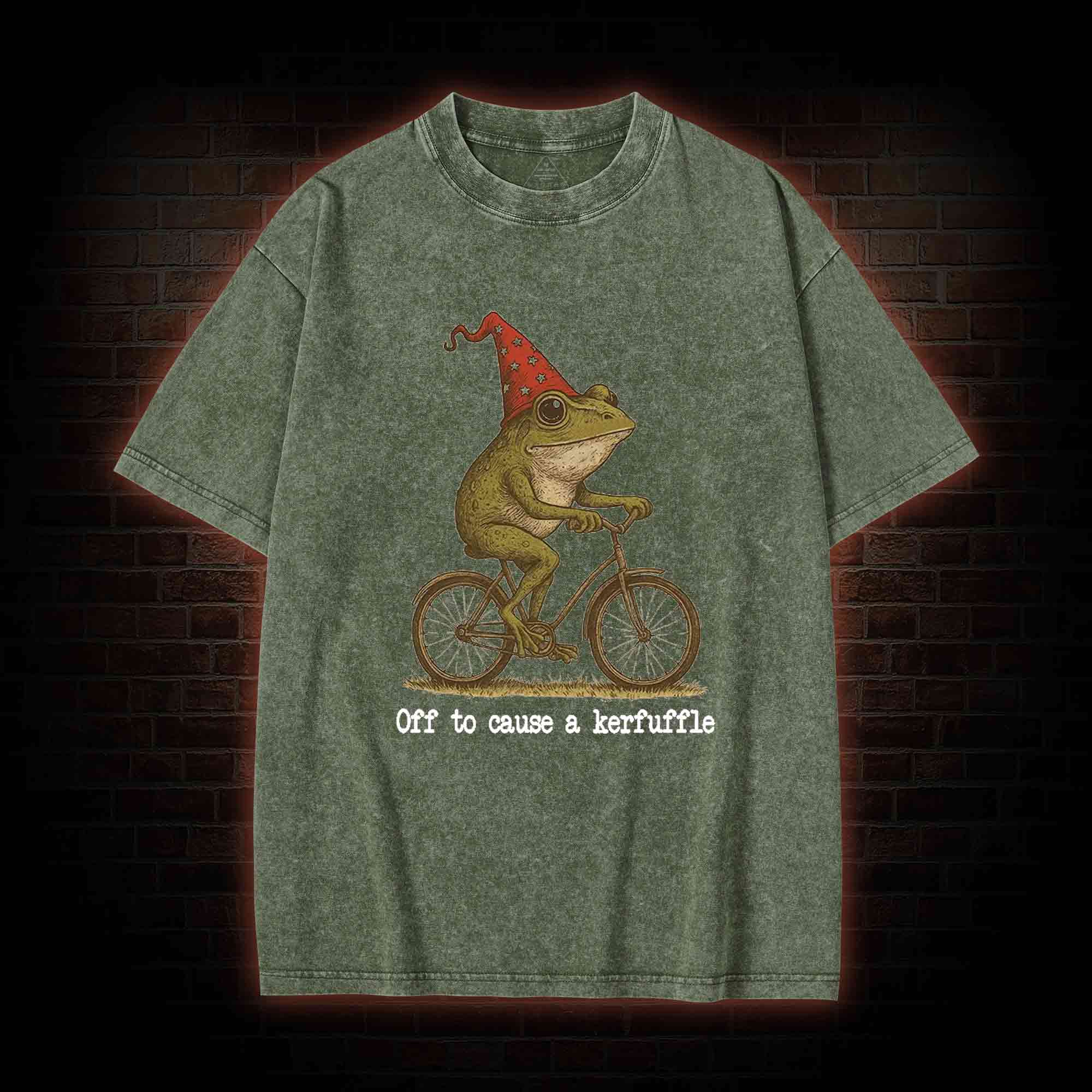 Off to Cause a Kerfuffle Frog Washed T-shirt