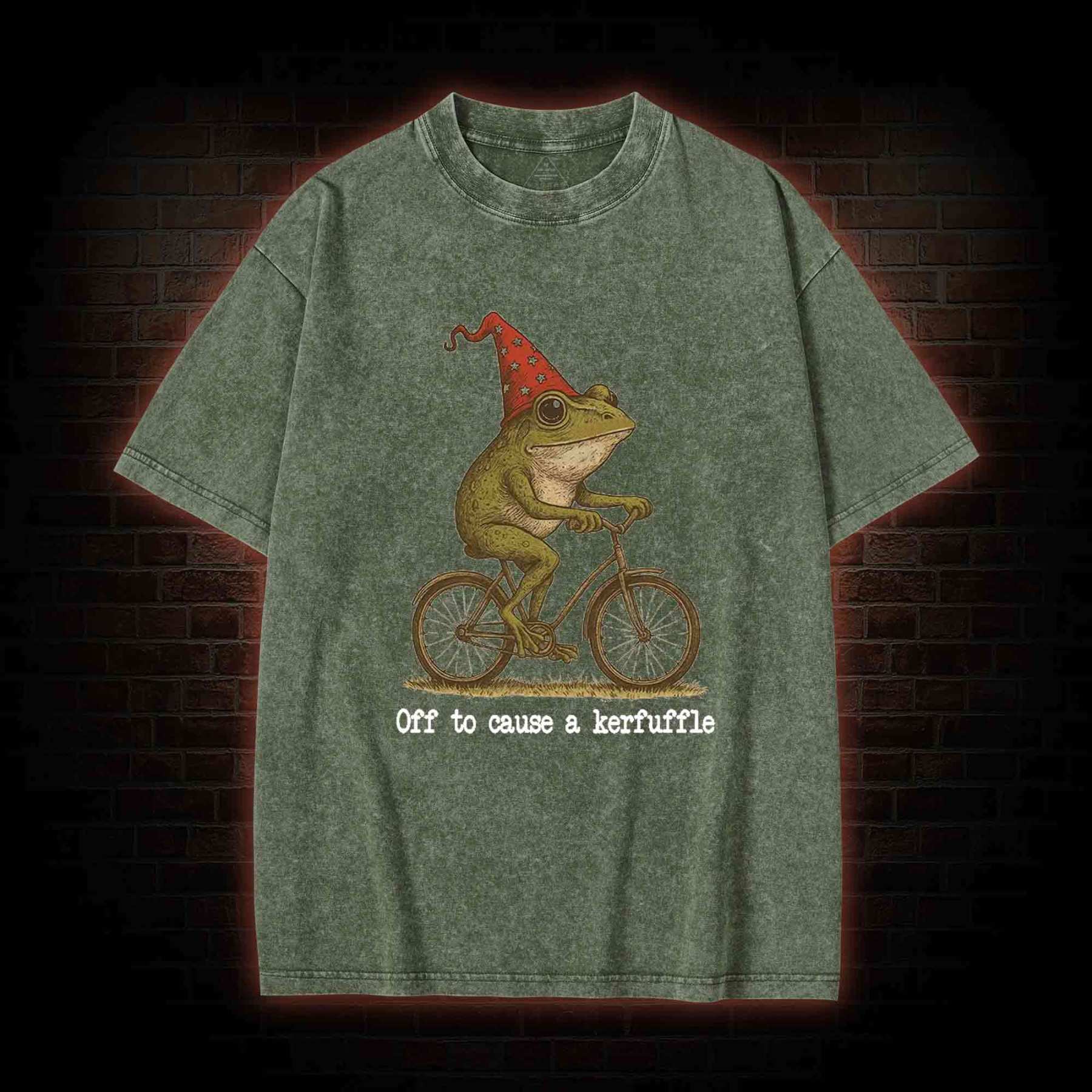 Off to Cause a Kerfuffle Frog Washed T-shirt