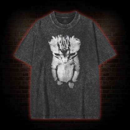 Sad Kitten Meme Standing Cat Washed T-shirt