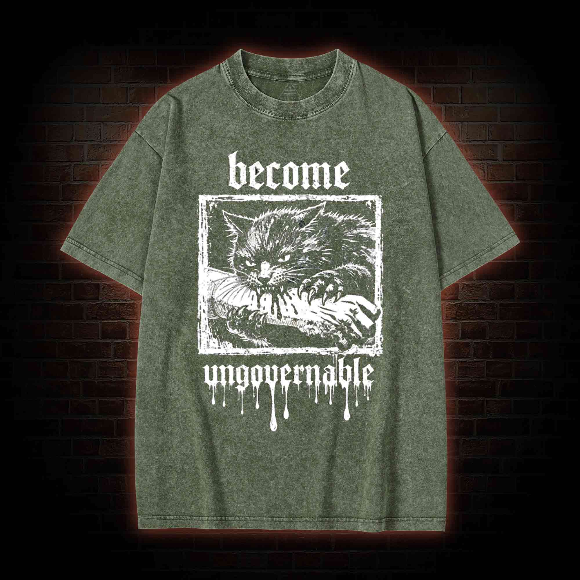 Funny Feral Cat Washed T-shirt