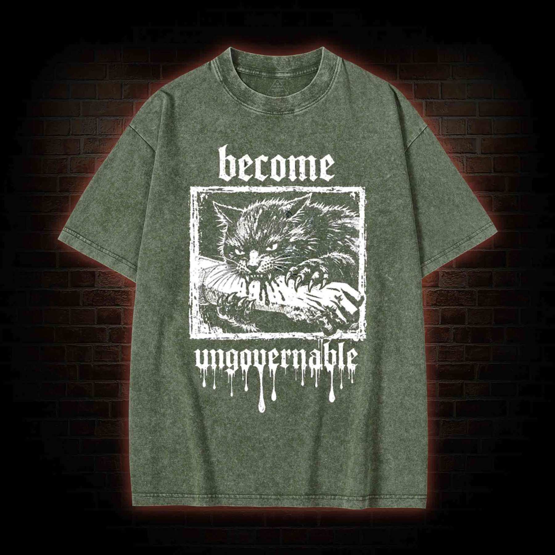 Funny Feral Cat Washed T-shirt