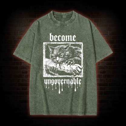 Funny Feral Cat Washed T-shirt