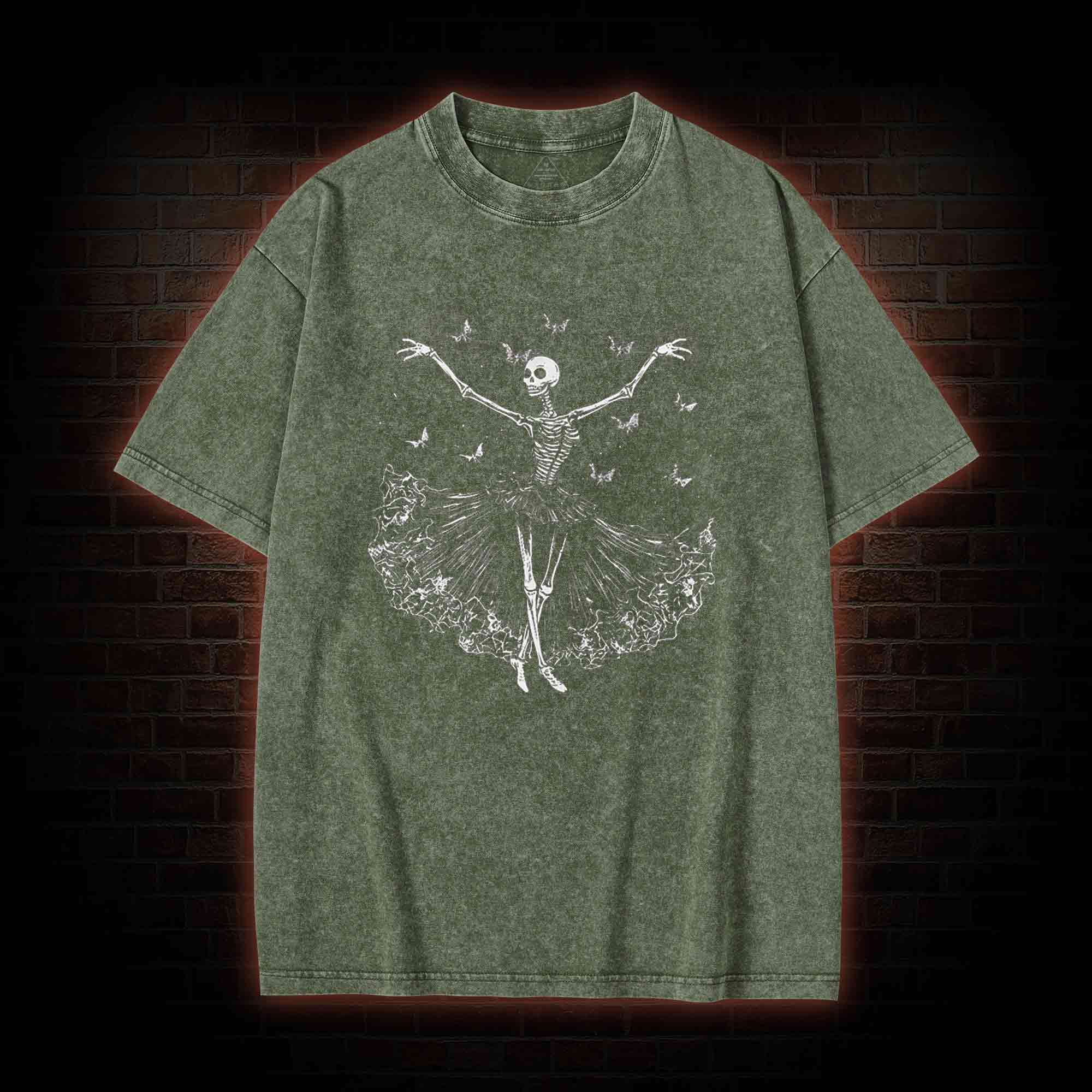 Floral Ballerina with Bats Skeleton Washed T-shirt