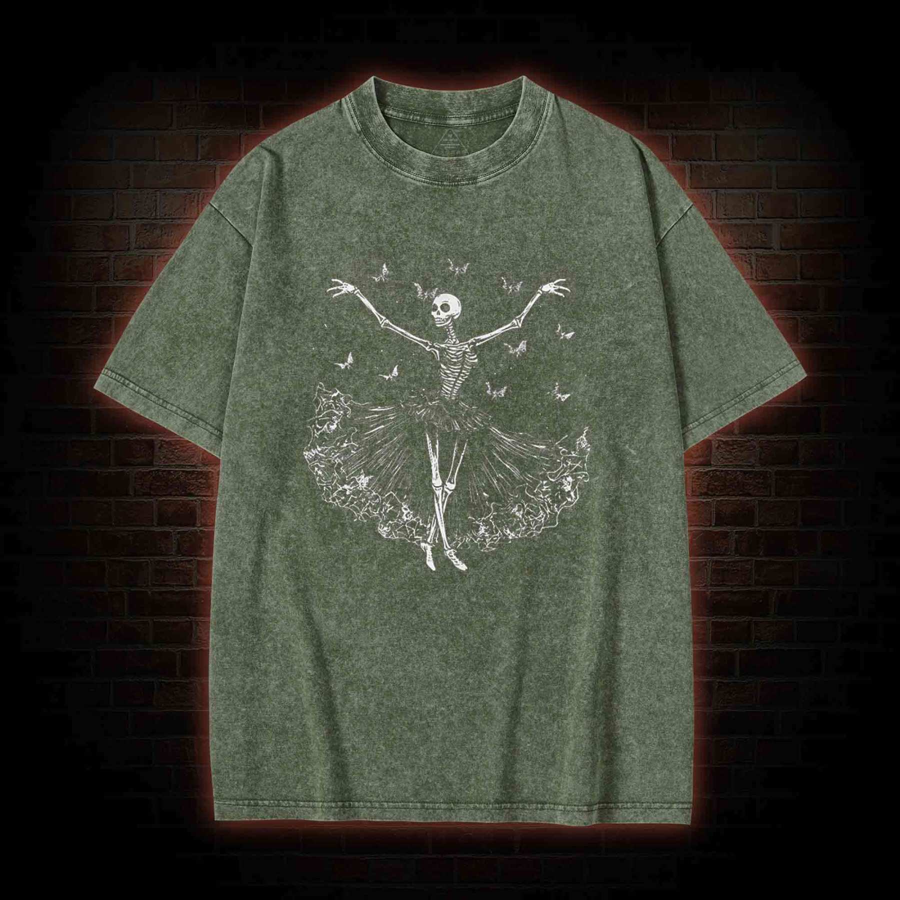 Floral Ballerina with Bats Skeleton Washed T-shirt