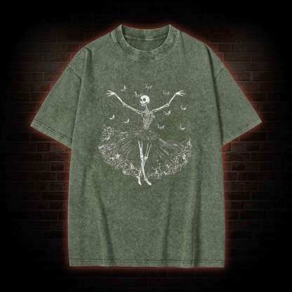 Floral Ballerina with Bats Skeleton Washed T-shirt