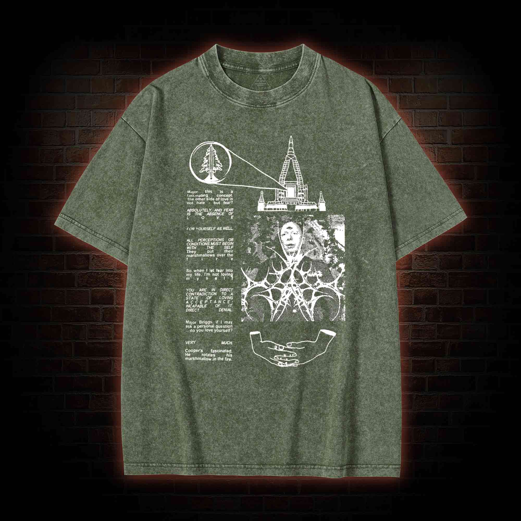 He Rotates His Marshmallow in the Fire Washed T-shirt