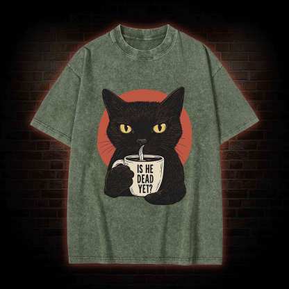 Is He Dead Yet Cat Washed T-shirt