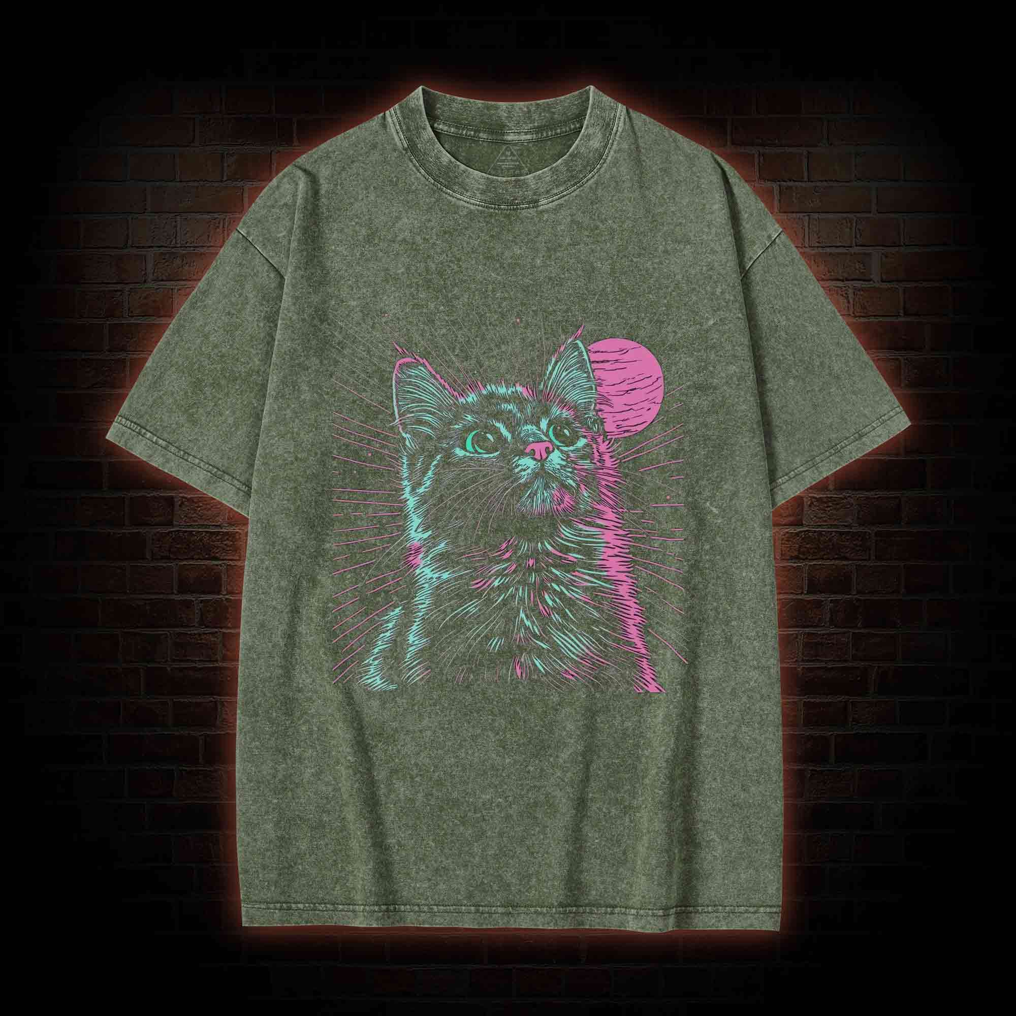 Psychedelic Cat Washed T-shirt