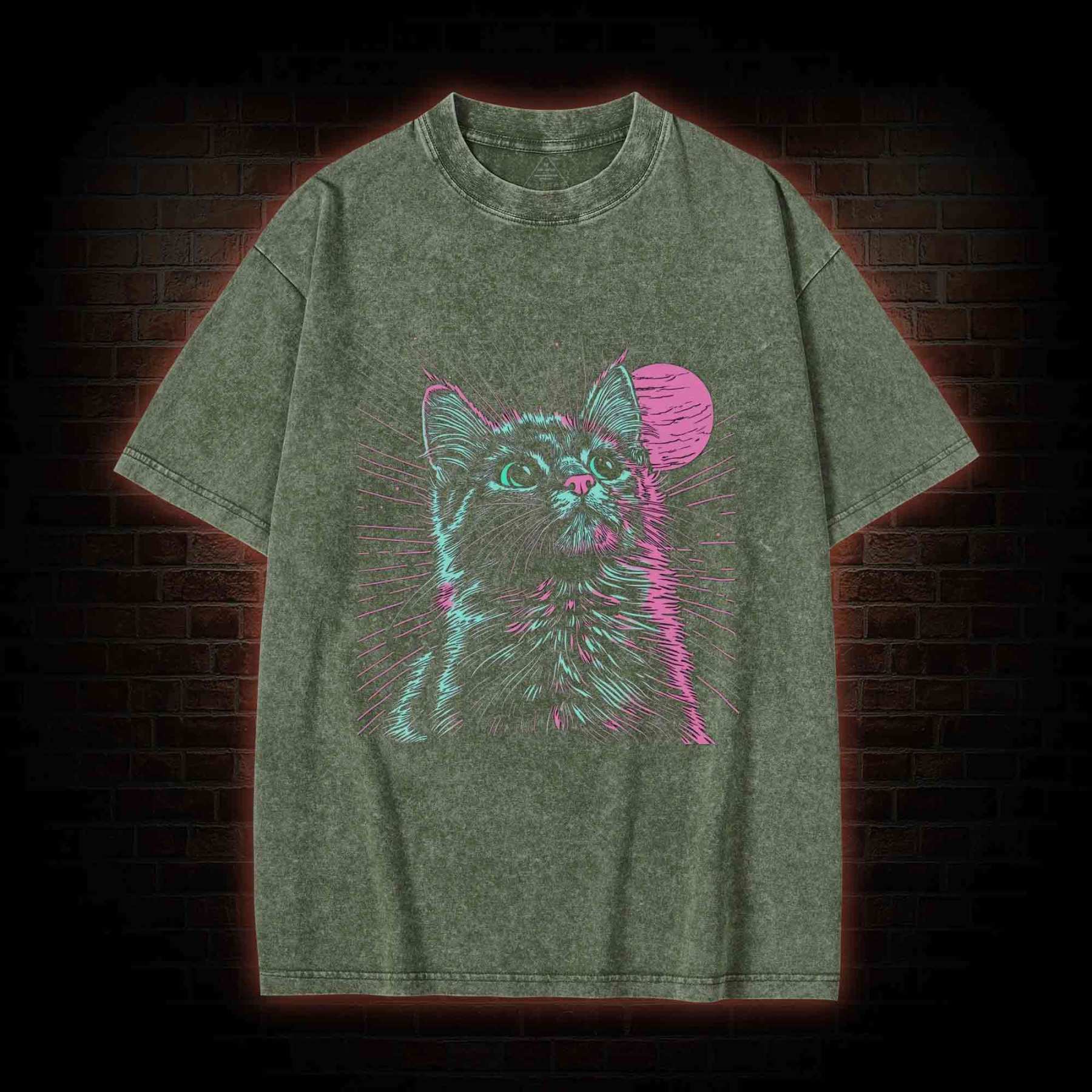 Psychedelic Cat Washed T-shirt
