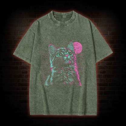Psychedelic Cat Washed T-shirt
