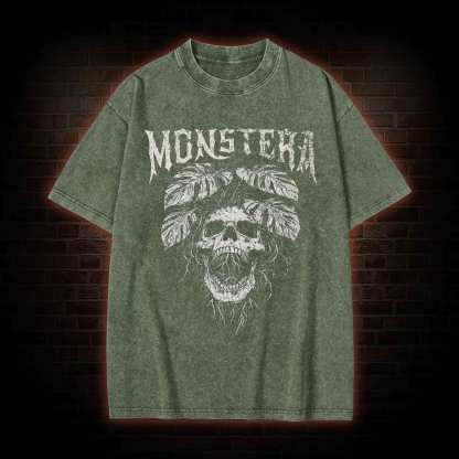 Monstera Skull Washed T-shirt