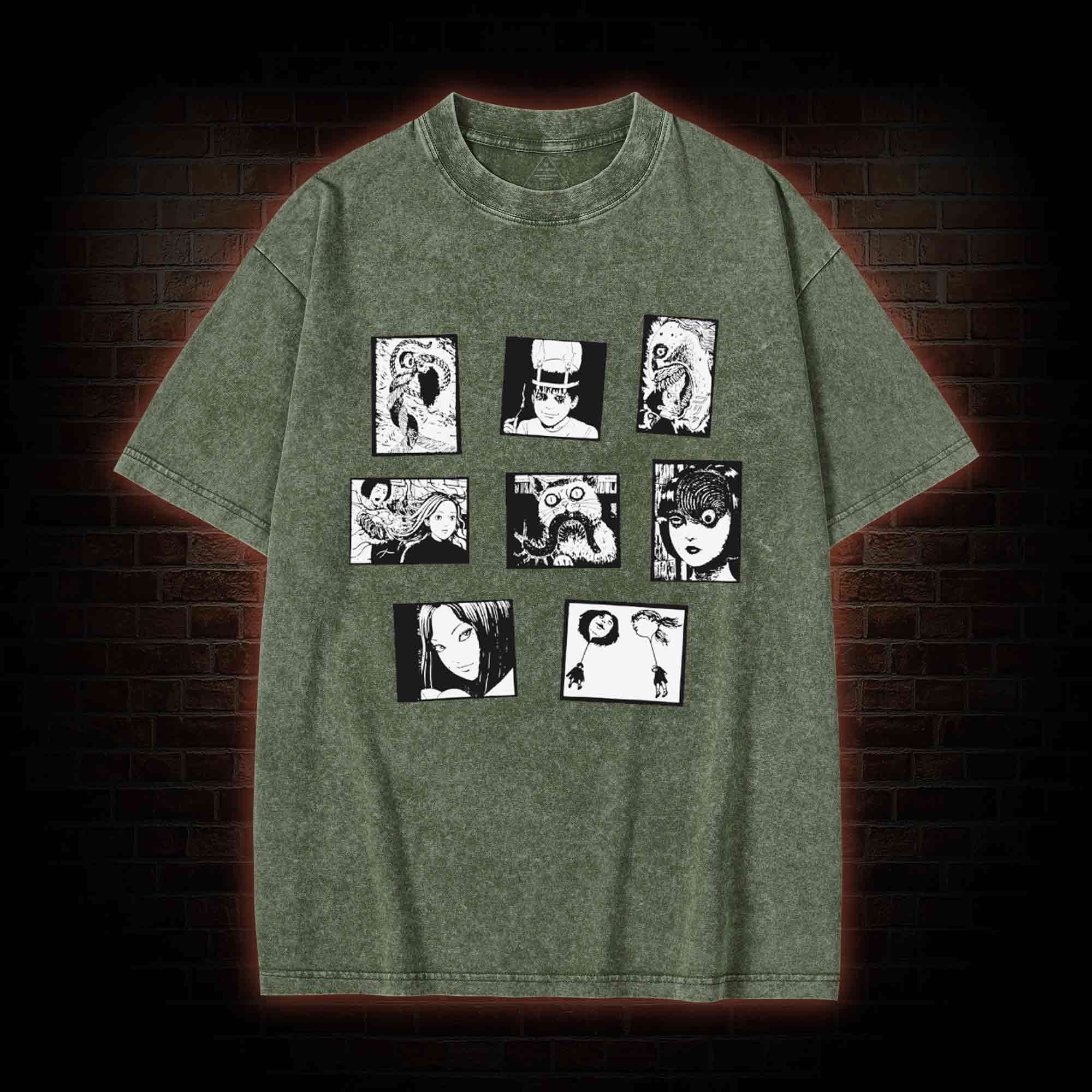 Retro Horror Manga Washed T-shirt