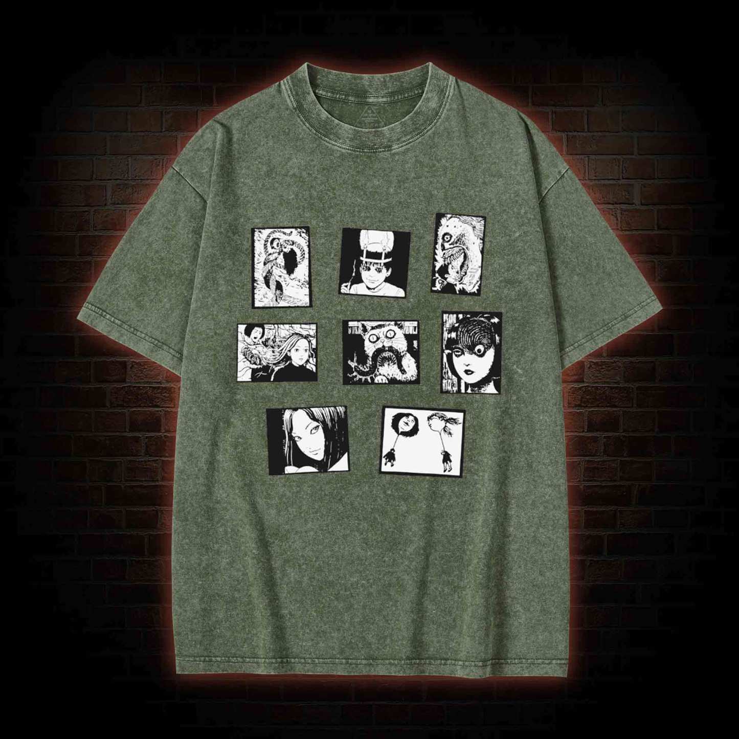 Retro Horror Manga Washed T-shirt