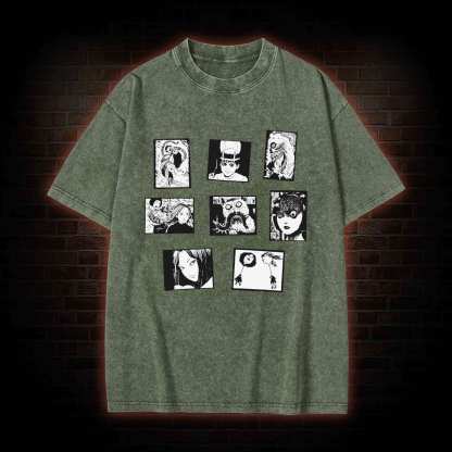 Retro Horror Manga Washed T-shirt