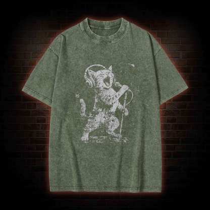 Rockstar Cat Washed T-shirt