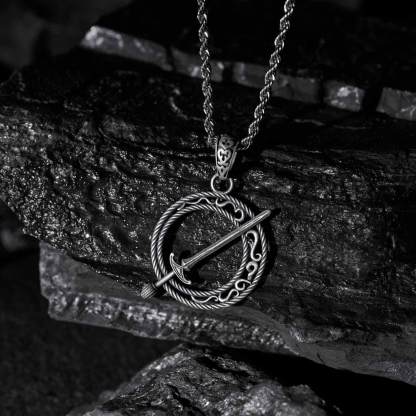 Silver Moon and Sword Sculptural Necklace