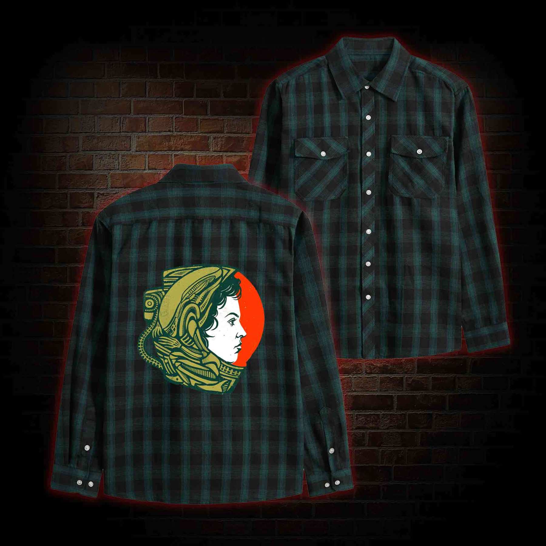 Retro Style Alien Unisex Flannel Shirt