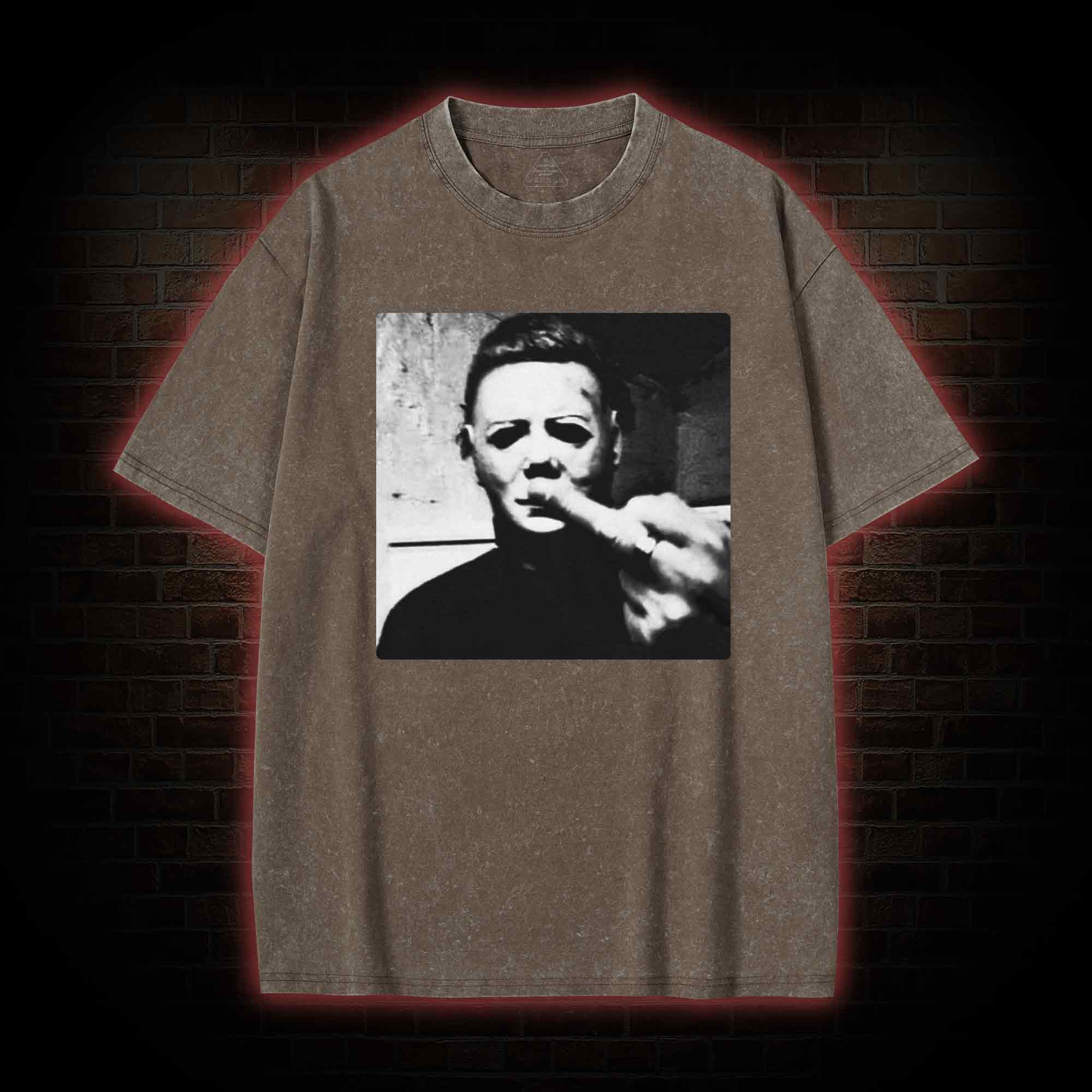 Horror Monster Middle Finger Washed T-shirt