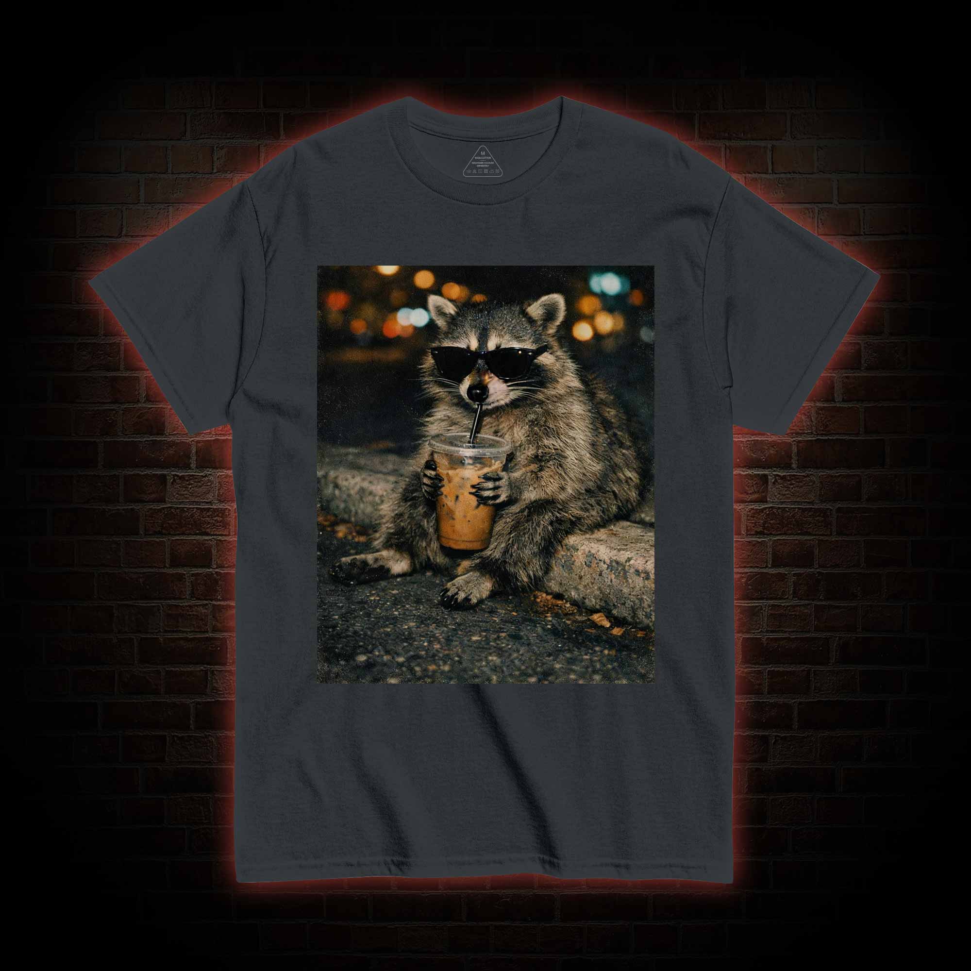 Funny Raccoon Drinking Iced Coffee T-shirt