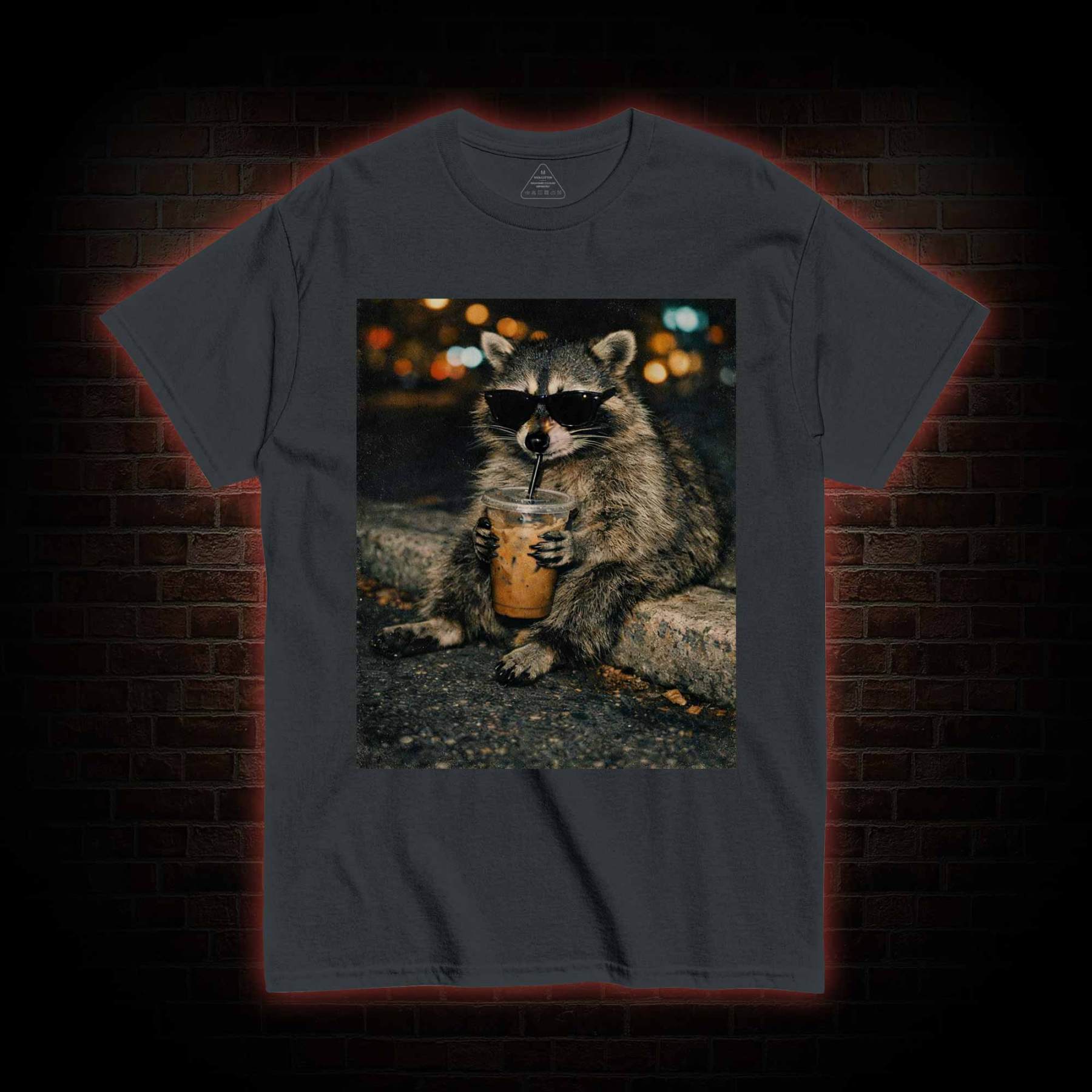 Funny Raccoon Drinking Iced Coffee T-shirt
