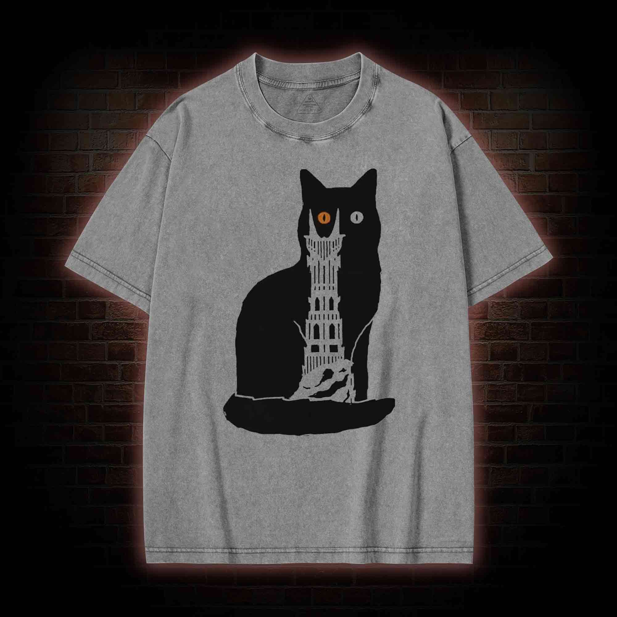 Cat Sauron Funny Washed T-shirt