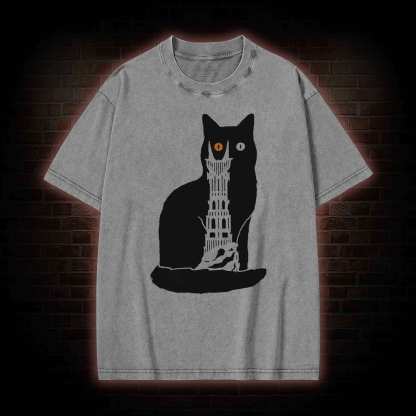 Cat Sauron Funny Washed T-shirt