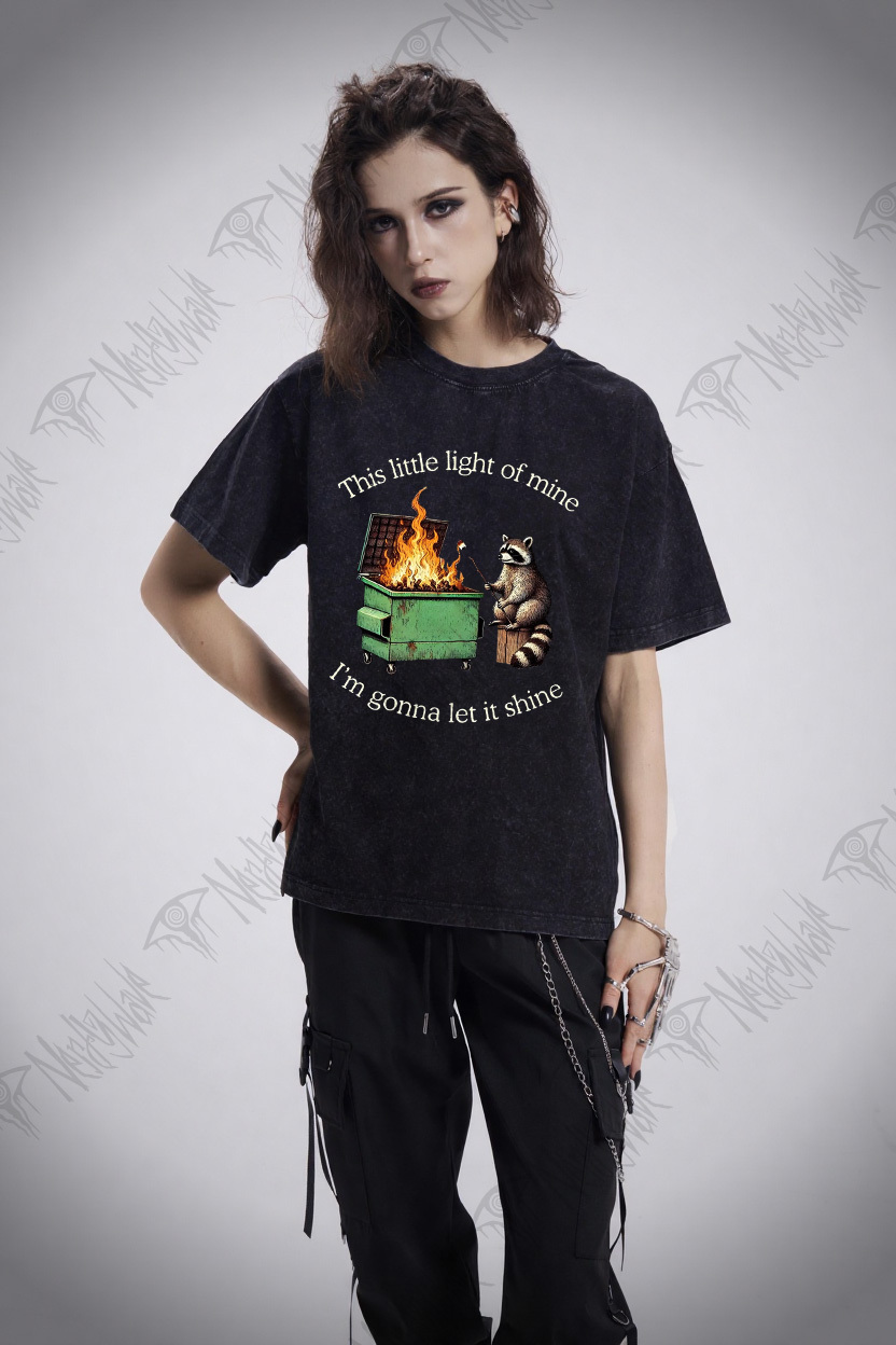 Dumpster Fire Raccoon Washed T-shirt