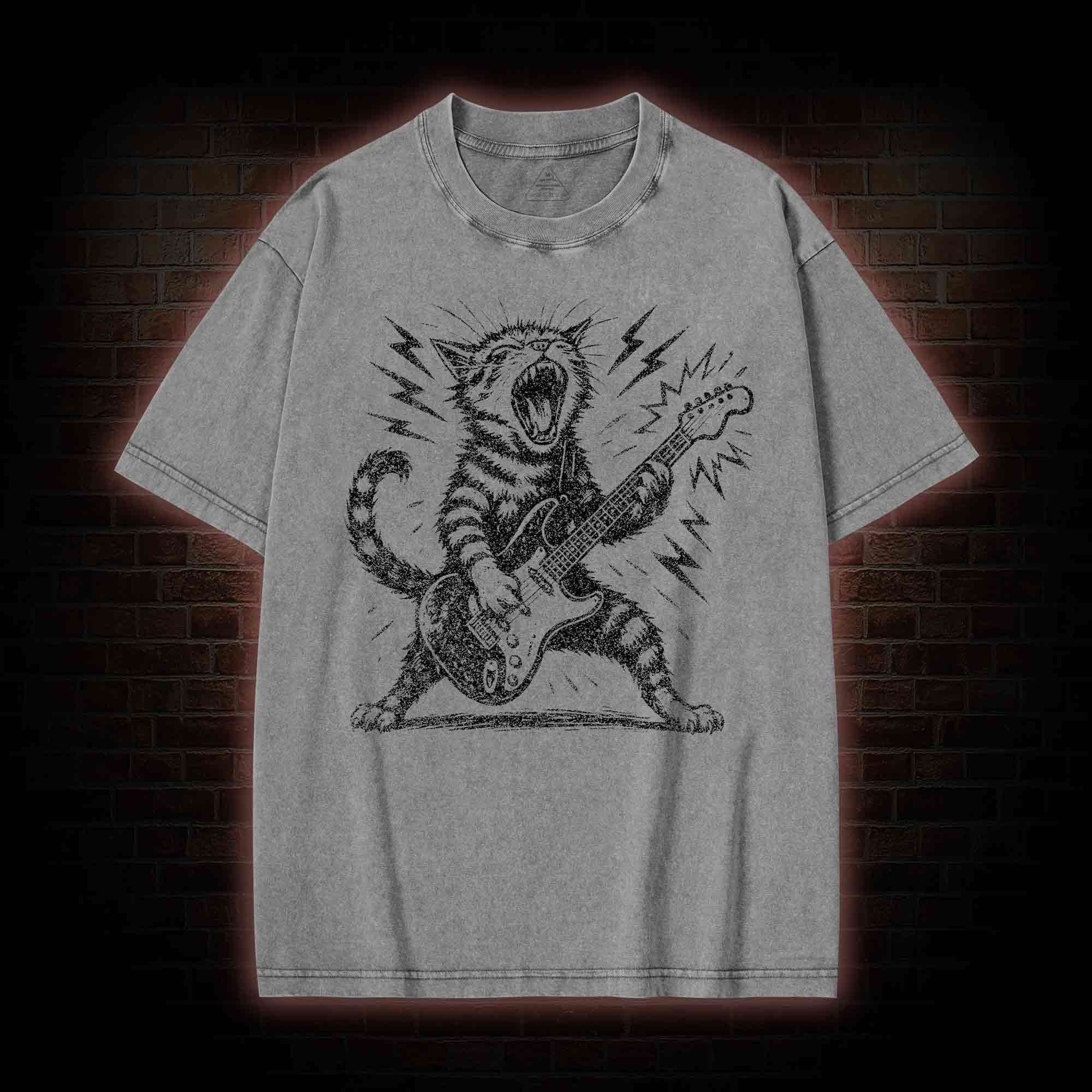 Rock and Roll Cat Washed T-shirt