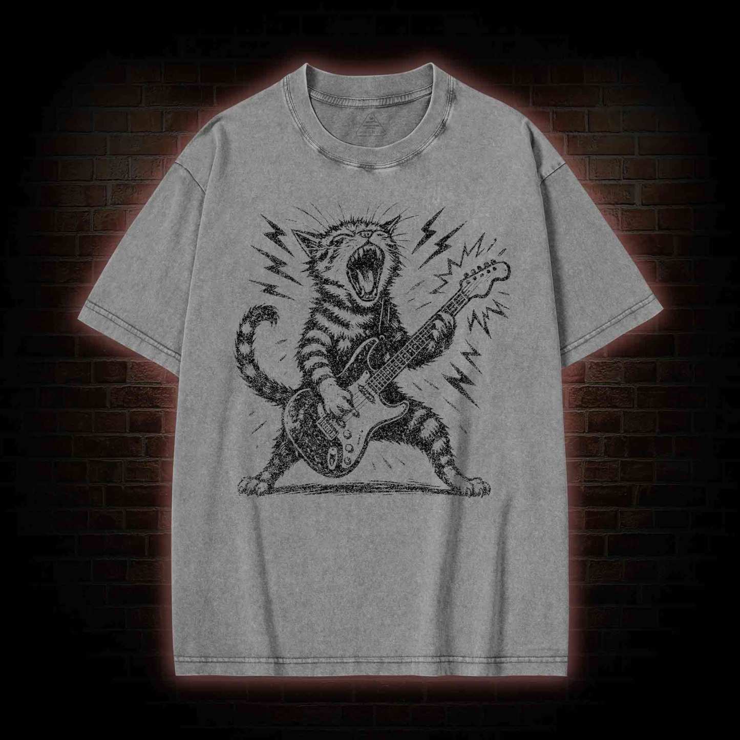 Rock and Roll Cat Washed T-shirt