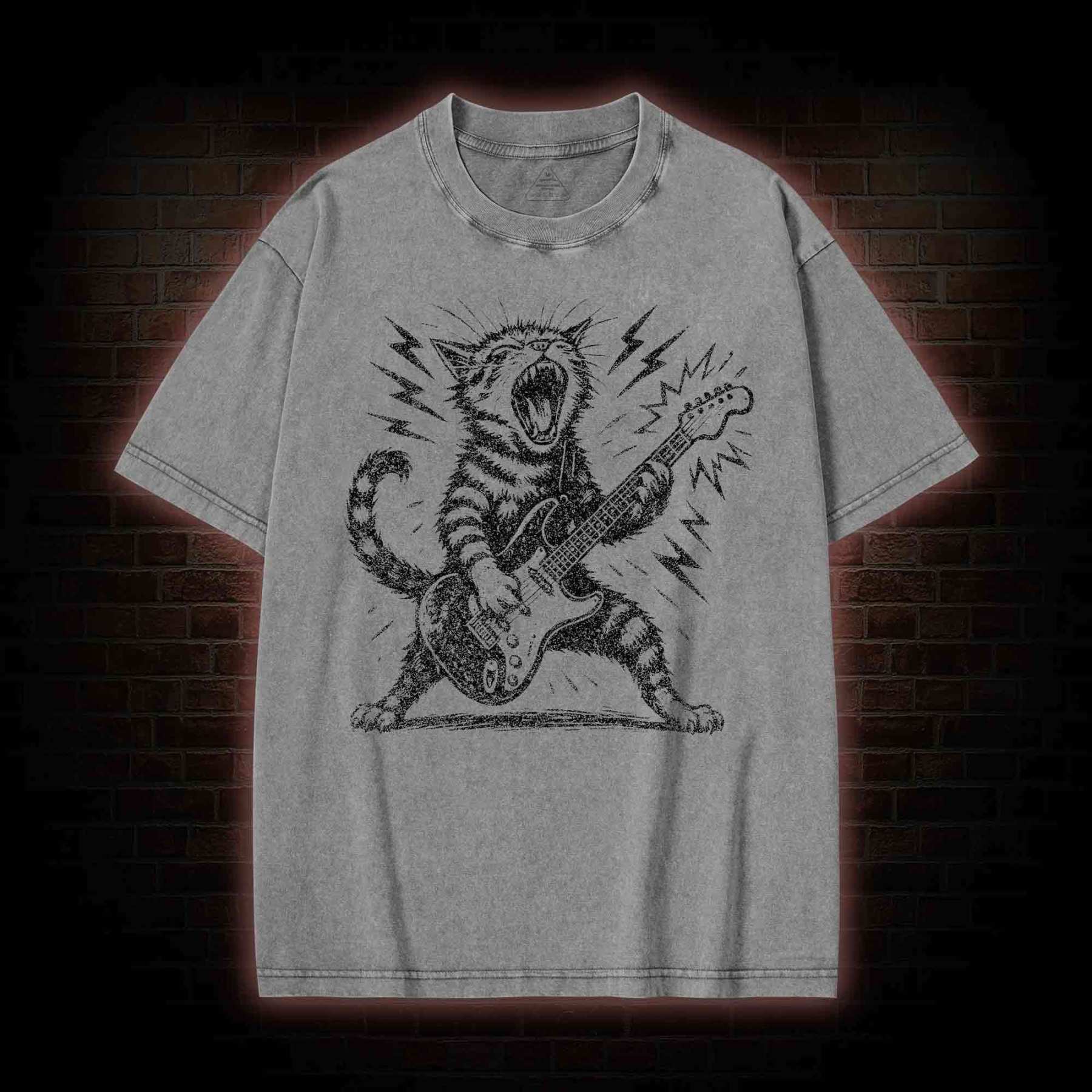 Rock and Roll Cat Washed T-shirt